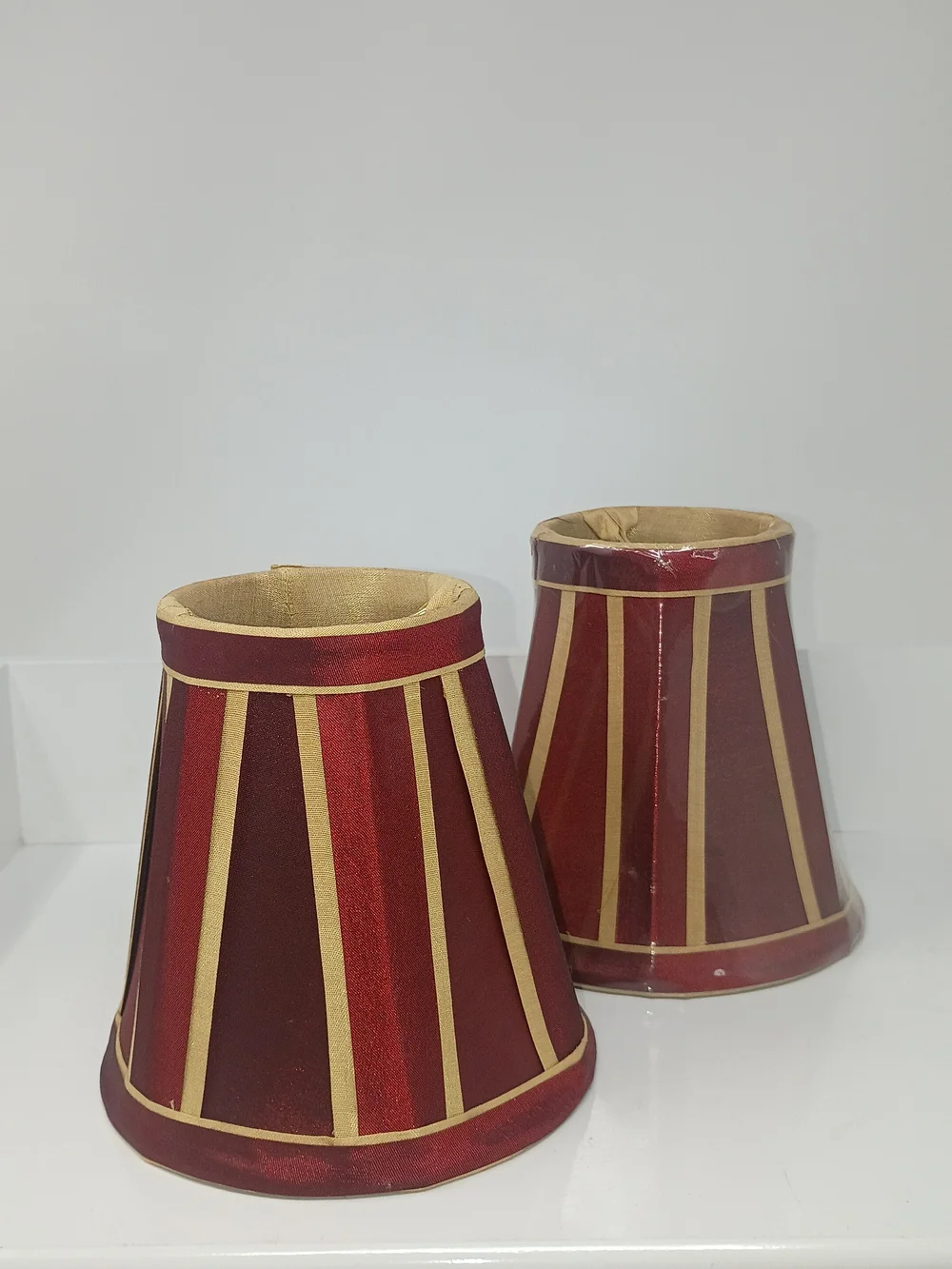 Red and Gold Stripe Table Lamp Shade Pair - Home Accents